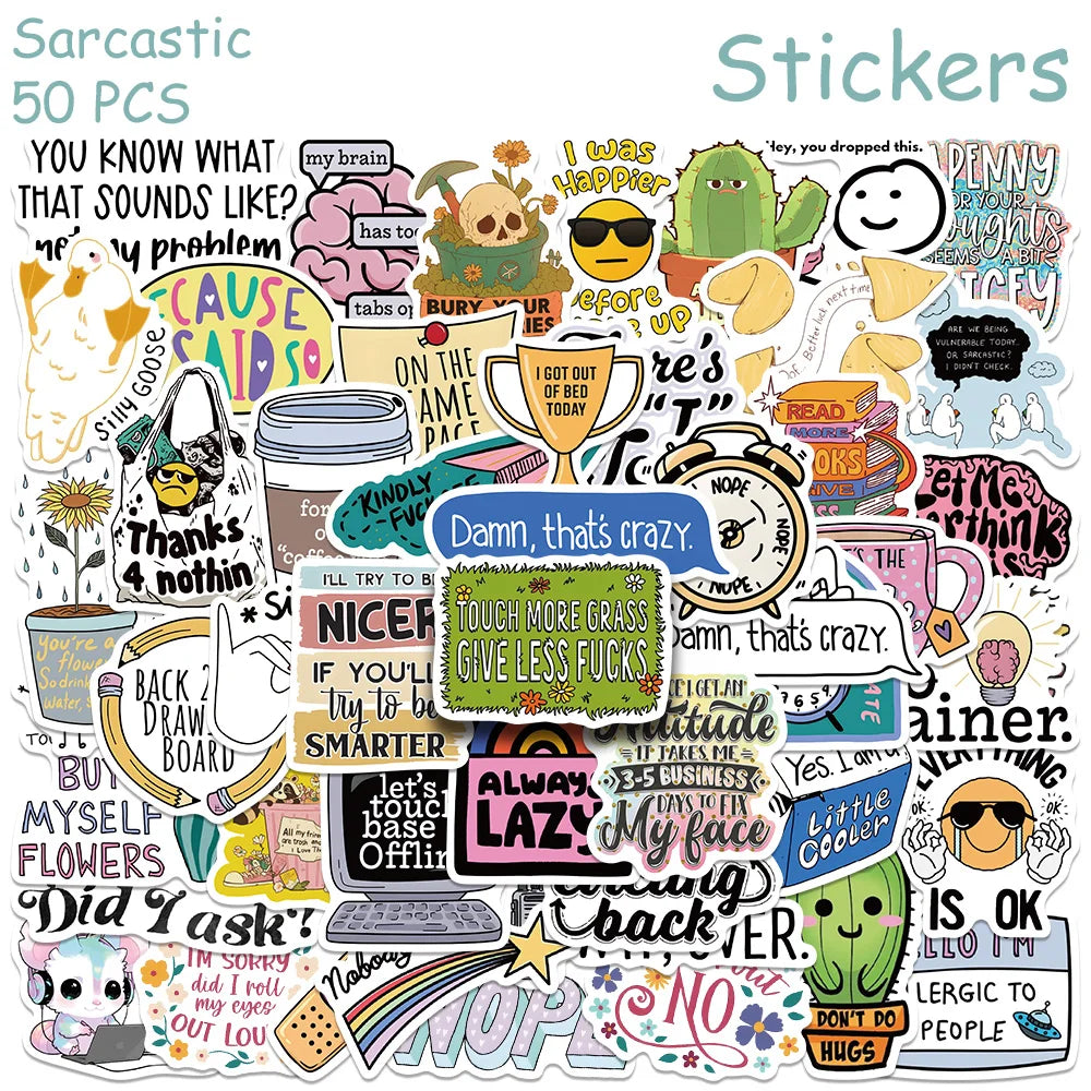 50pcs Cartoon Sarcastic Stickers Decals For Phone Laptop Refrigerator Notebook Suitcase Aesthetic Waterproof Stickers