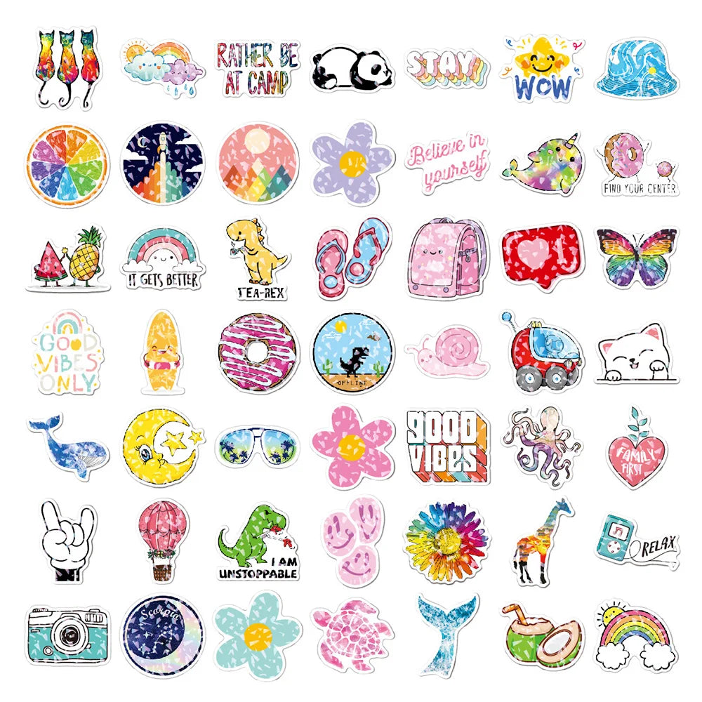 10/30/50/100PCS Mixed VSCO Holographic Laser Cartoon Stickers Aesthetic Luggage Bike Skateboard Cute Girl Gradient Sticker Decal