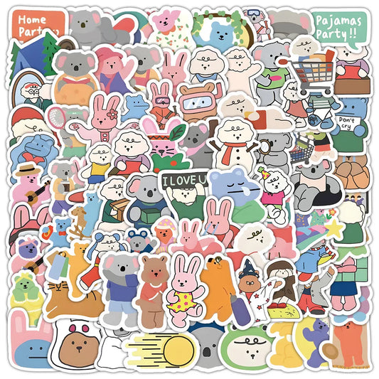 Cute Bear Cartoon Stickers Pack - Motorcycle, Water Cup, Guitar, Laptop, Phone Decor