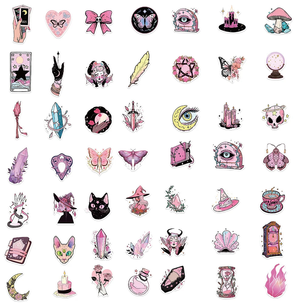 10/30/50/100pcs Cute Art Gothic Pink Green Magic Witch Aesthetic Stickers Cartoon Decal Laptop Phone Suitcase Decoration Sticker