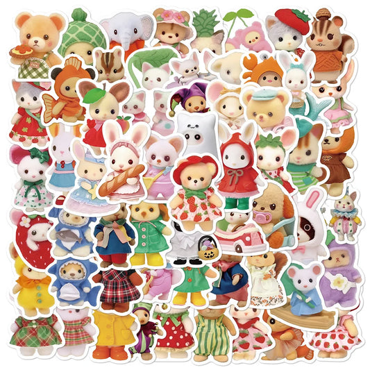 60 Kawaii Calico Critters Stickers Waterproof Decals