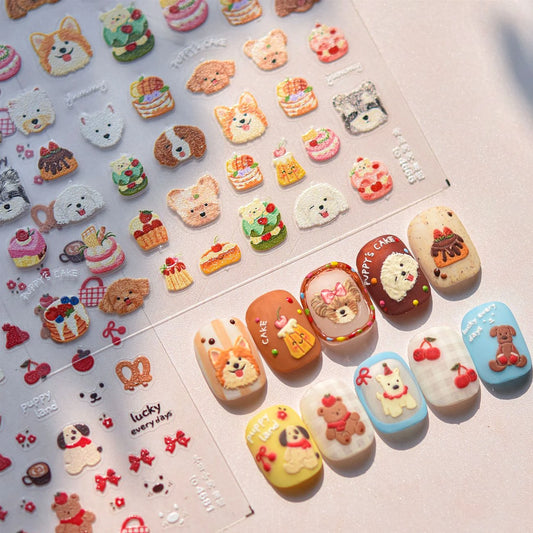 Corgi Cherry Cake Nail Art Stickers Manicure Decals