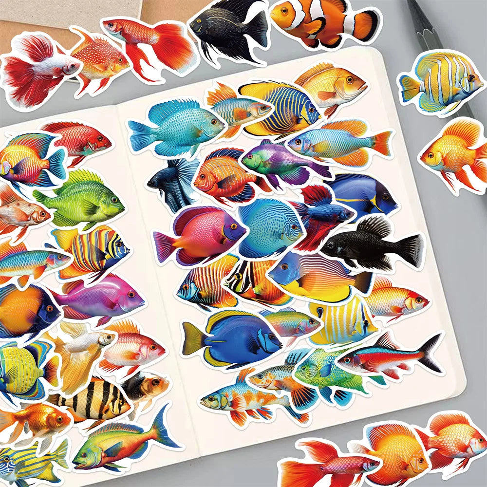 10/30/50PCS Fish Cartoon Stickers Pink Marine Organism Sticker DIY Luggage Laptop Phone Car Bike Skateboard Decals Graffiti Toy