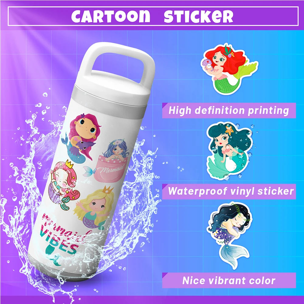 10/30/50/100pcs Disney Cute Cartoon Mermaid Stickers Kawaii Scrapbook Laptop Phone Guitar Car Stationery Sticker for Girls Kids