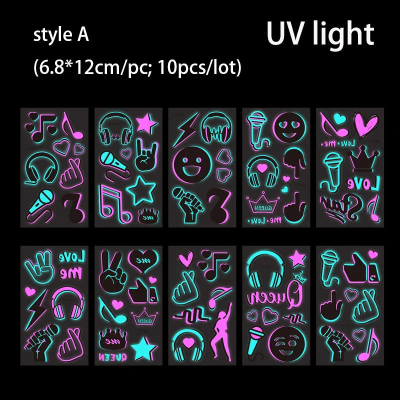 UV Glow Fluorescent Bull Tattoo Stickers Waterproof Body Art Decals