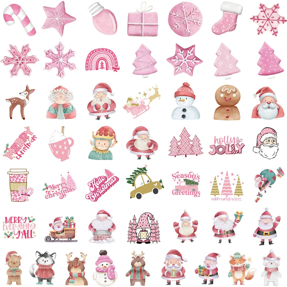 10/50Pcs New Year Merry Pink Christmas Stickers Deer Santa Claus Snowman Children Gift Decal DIY for Skateboard Luggage Suitcase