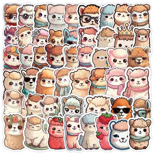 50pcs Cute Alpaca Cartoon Stickers for Helmet, Wall, DIY Decoration
