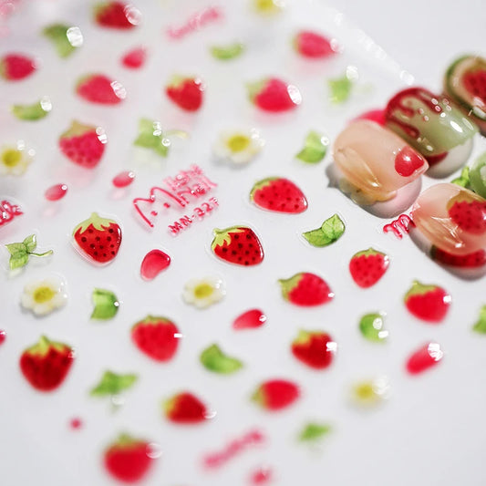 3D Fruit Nail Art Stickers: Strawberry, Grape, Cherry, Peach