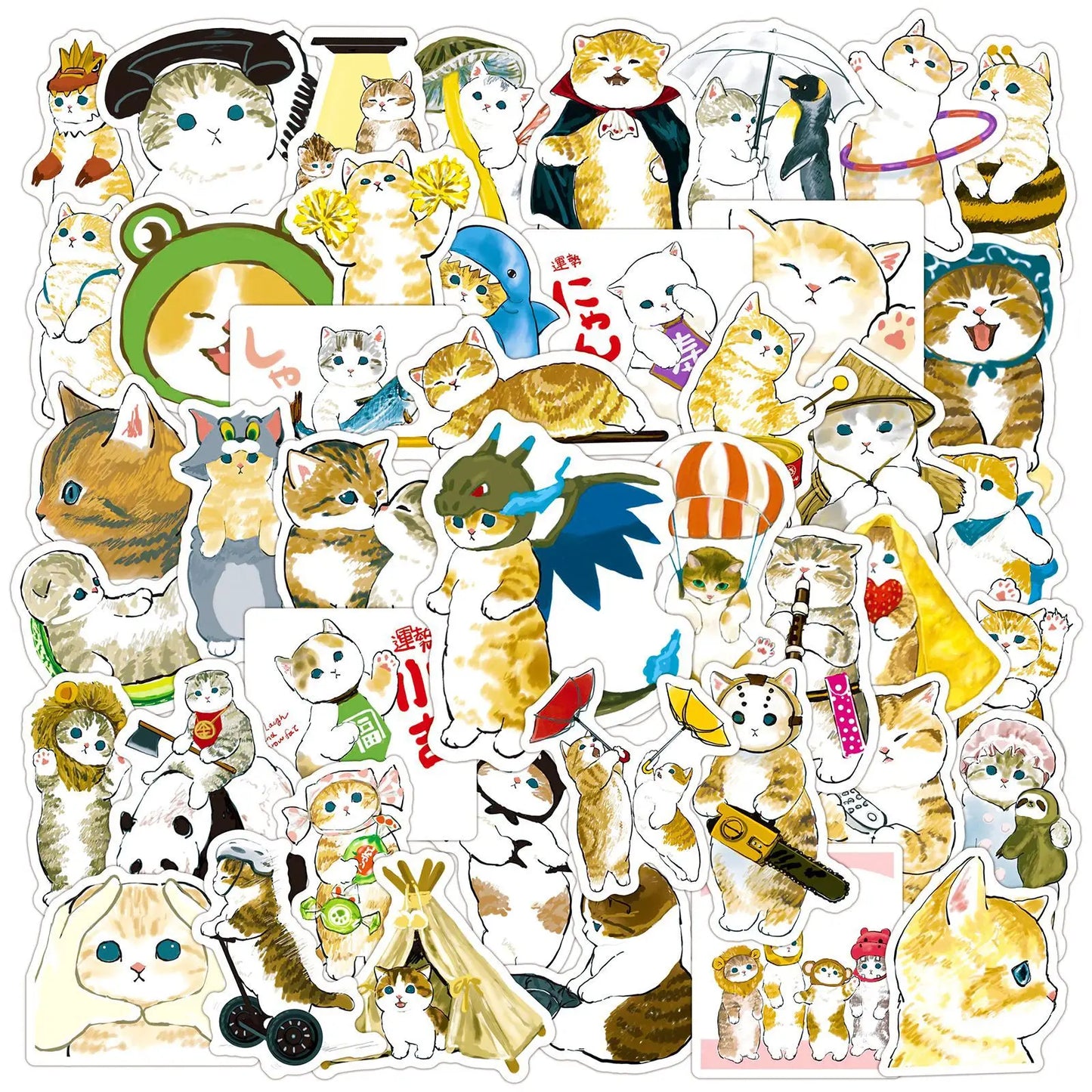 50pcs Ink Cat Graffiti Stickers for Helmet, Wall, DIY Decoration Wholesale