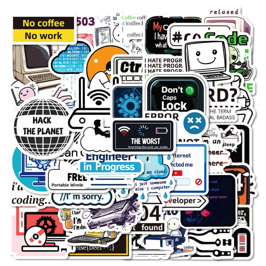 50Pcs Cartoon Programming Stickers for Helmet, Desktop, Wall Decoration