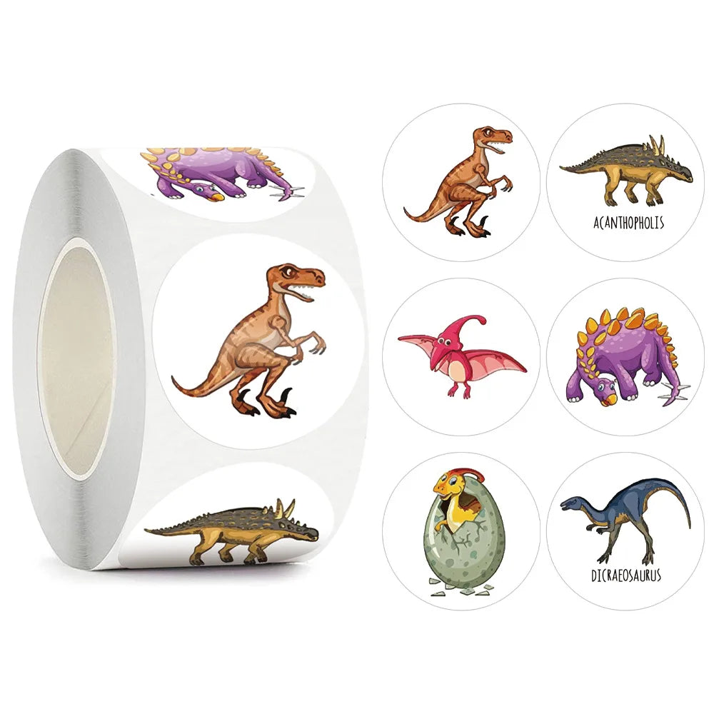 100-500pcs New Cartoon Dinosaurs Stickers 6 Designs for Classroom Teacher Stationery Sticker Label for Kids Reward Stickers