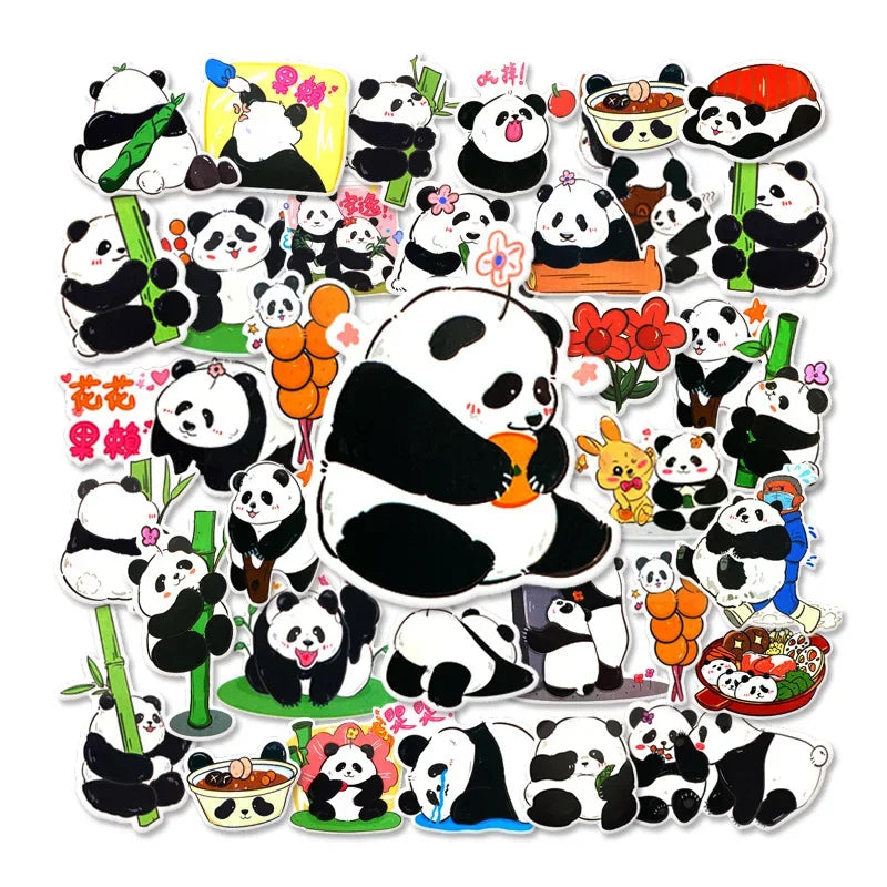 Panda Graffiti Sticker Rolled Flat Sheet 50 Animal Adhesive Decorative Stickers Water Cup Waterproof Sticker Cute Decal