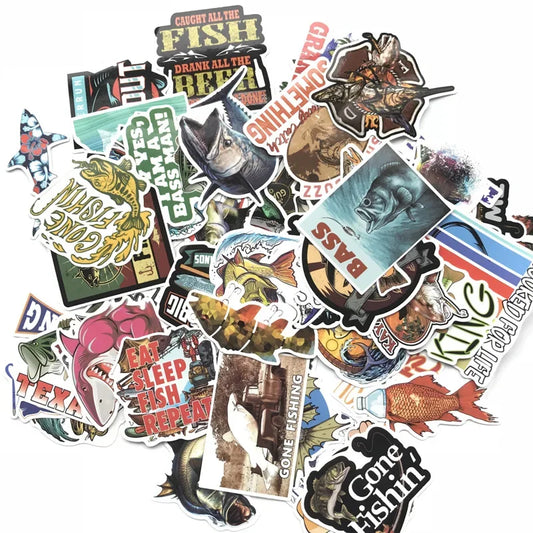 Outdoor Fishing Stickers Pack: Laptop, Skateboard, Luggage, Car, Bike Decals