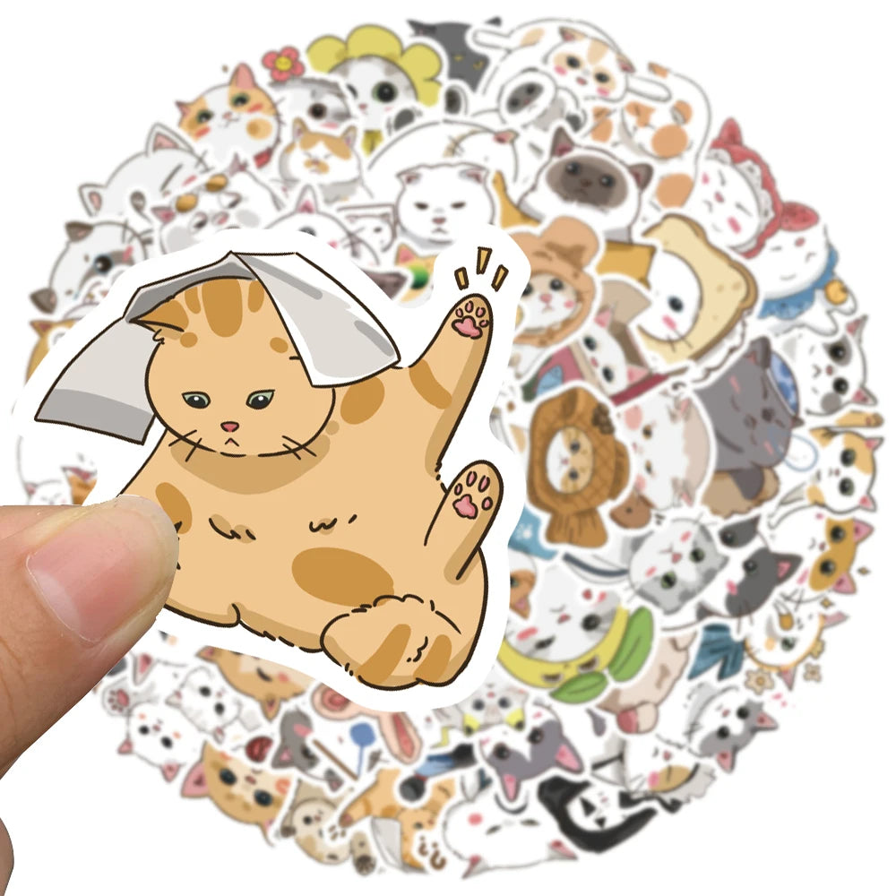 60pcs Cute Cartoon Japanese Style Cats Stickers Kids Animal Decals Vinyl Waterproof Graffiti For Luggage Phone Laptop Sticker