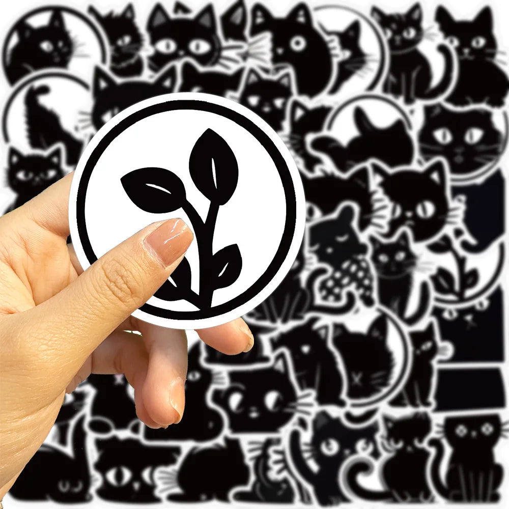 10/30/50PCS Black Cartoon Cat Sticker Kids Toys Waterproof Skateboard Fridge Bike Skateboard Phone Laptop DIY Decorative Decals