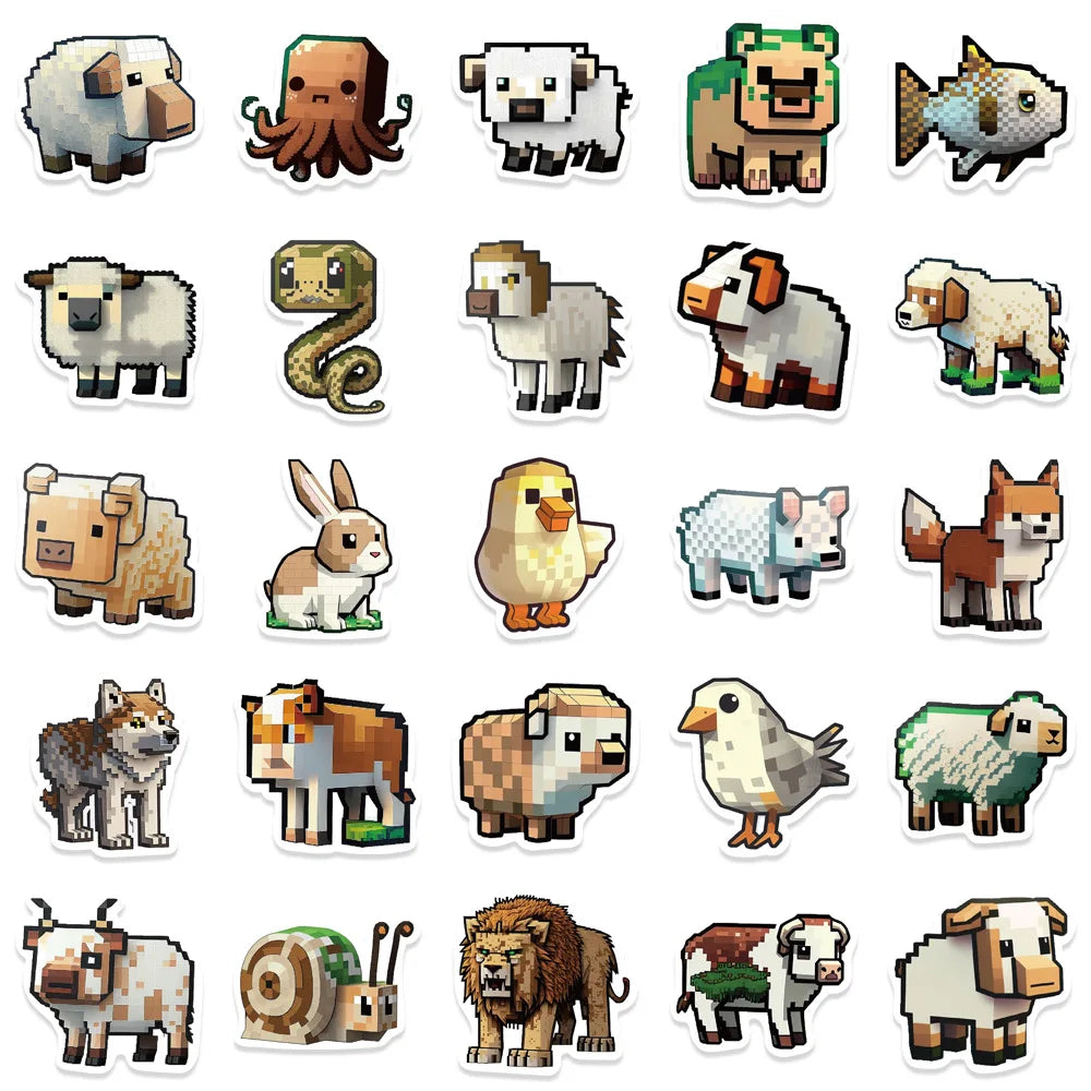 10/30/50PCS Cute Pixel Animals Stickers Ins Style Cartoon Decals For Kids Laptop Skateboard Notebook Fridge Bike Decoration Toys