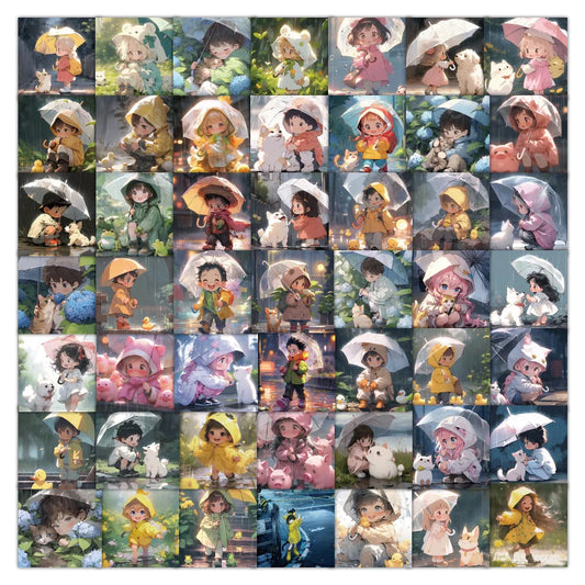 Creative Cartoon Boy & Girl Umbrella Stickers - 10/30/50pcs for Scrapbook, Laptop, Phone Decoration