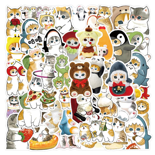 55Pcs Kawaii Shark Cat Stickers Waterproof Decals