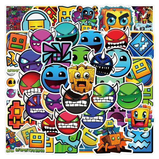 50pcs Geometry Dash Stickers for Laptop, Phone, Scooter, Suitcase, Water Bottle, Refrigerator
