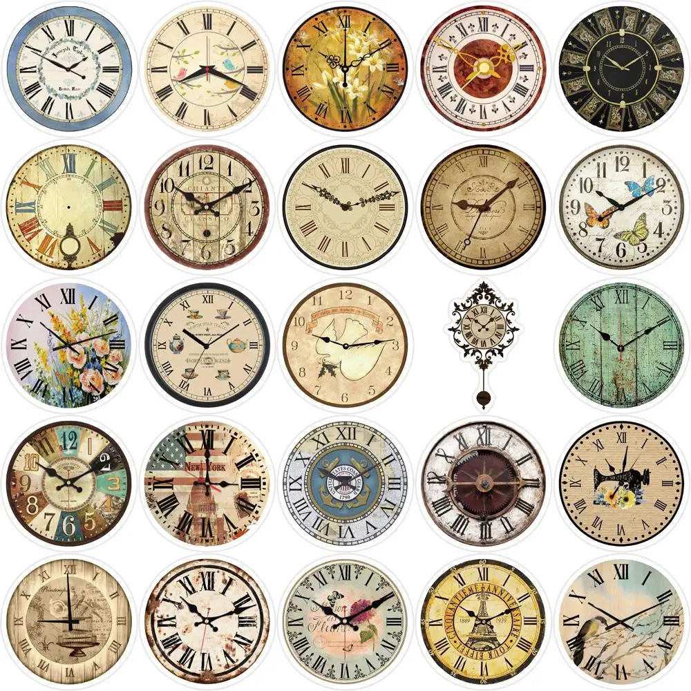 10/25/50pcs Retro clock Stickers Decals Cartoon Graffiti DIY  Notebook Luggage Wall Decoration PVC Sticker