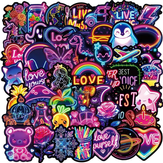 Kawaii Neon Lamp Stickers: DIY Scrapbooking Supplies