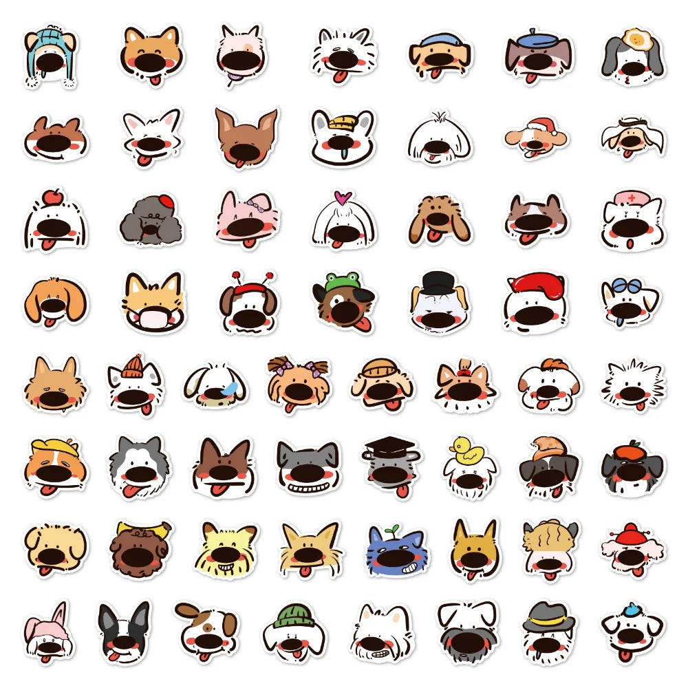 10/60Pcs Cute Animal Big Nose Dog Cartoon Stickers Decals Kid Toy Skateboard Laptop Phone Luggage Funny Waterproof Sticker