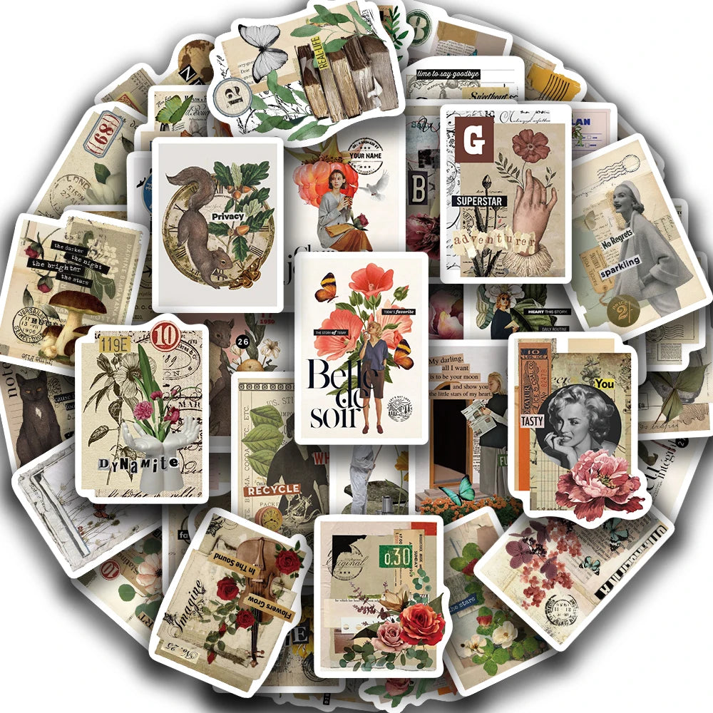 Vintage Retro Sticky Note Stickers - 53PCS Set