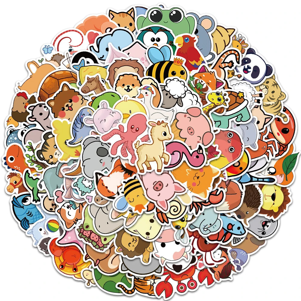 50/100pcs Cute Cartoon Animals Sticker Pack Kids Toy Waterproof Graffiti For Laptop Guitar Phone Bicycle Car Decals