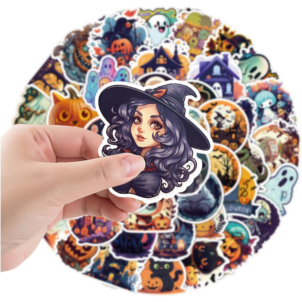 10/30/50/100/200pcs Cool Cartoon Halloween Witch, Pumpkin, Ghosts, and more Sticker Packs