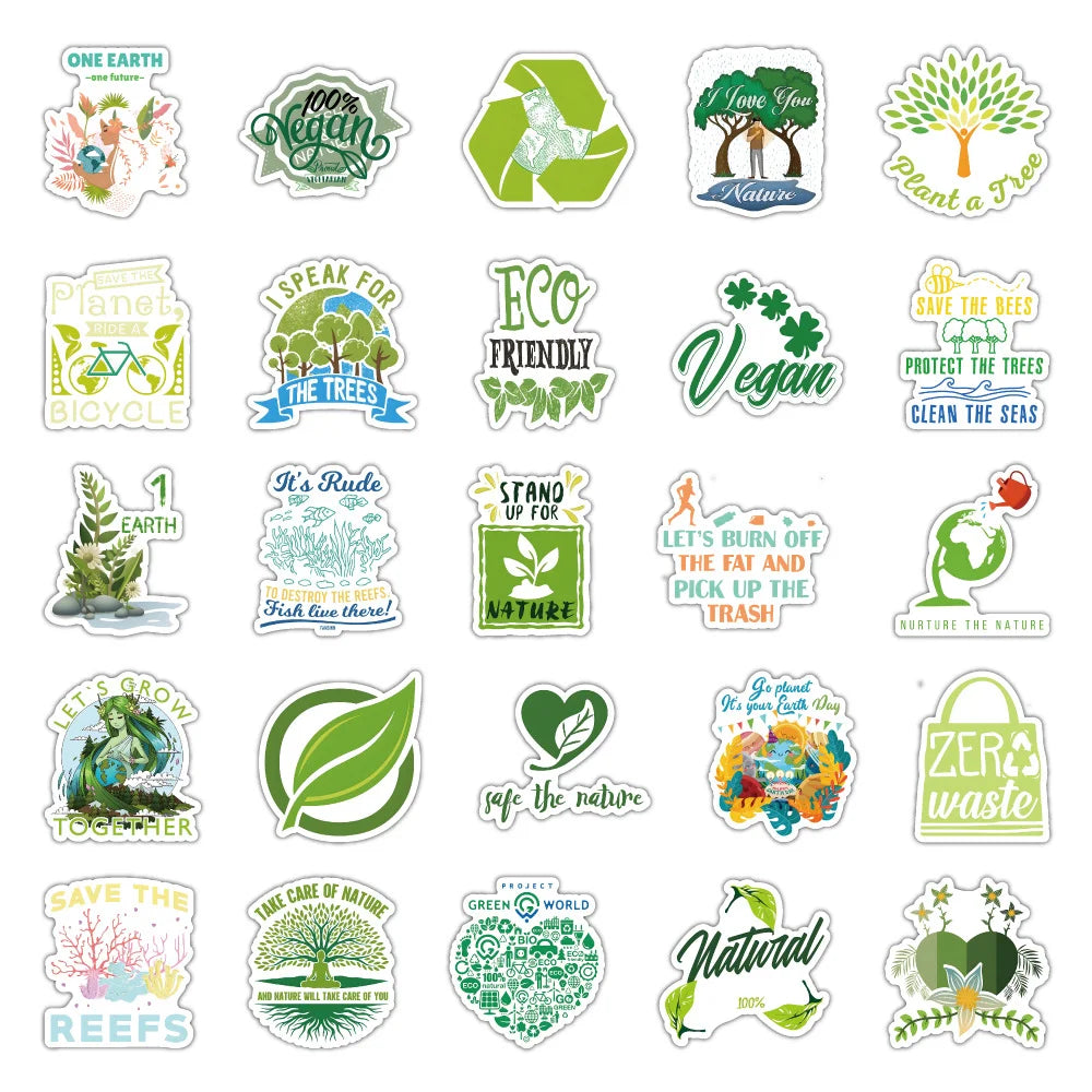 100PCS Earth Environmental Protection Signs Stickers Pegatinas Nature Green Protect DIY Luggage Guitar Laptop Graffiti Sticker