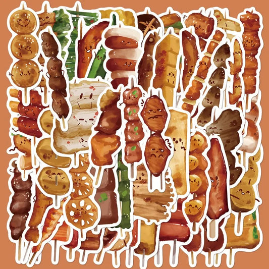 50pcs Cartoon Skewer Graffiti Stickers for Helmet, Desktop, Wall Decoration, DIY