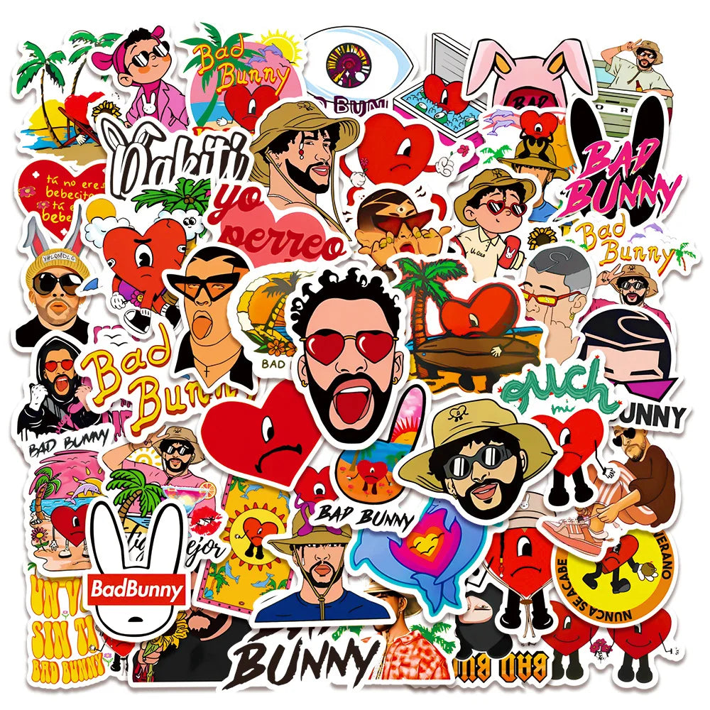 Bad Bunny Stickers Pack: Cartoon Graffiti Decals for Laptop, Suitcase, Fridge, Notebook - Teen Gift