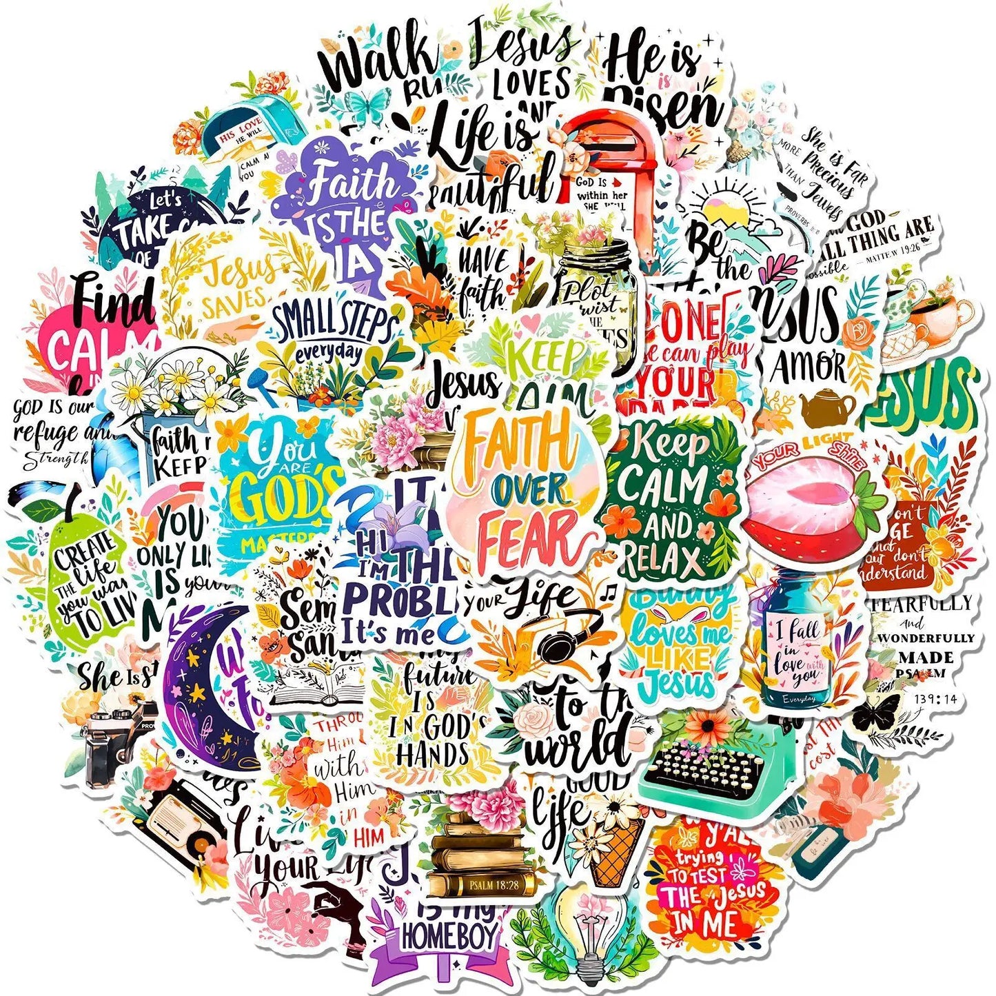 10/50/100Pcs Inspirational Jesus Phrase Graffiti Stickers Bible Verse Faith Decals Cross Words Water Bottle Laptop Phone Sticker