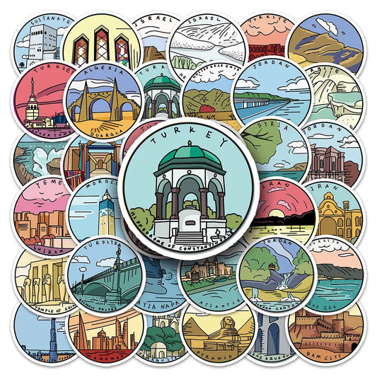 Middle East Places Sticker Set for Phone Laptop Luggage Skateboard Decals