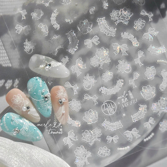 3D White Rose Lace Butterfly Nail Art Stickers