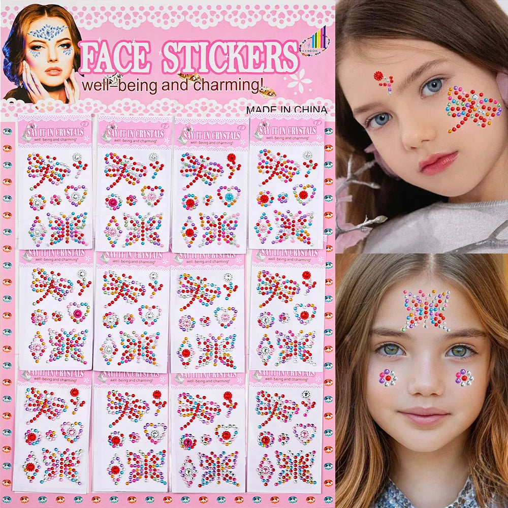Kids Glitter Face Stickers: Rhinestones & Jewels (12 Pack)