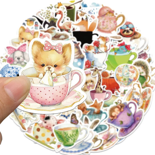 Cute Animal Stickers Pack - Kawaii Watercolor Cartoon Decals for Notebook, Phone, Bike, Suitcase, Laptop