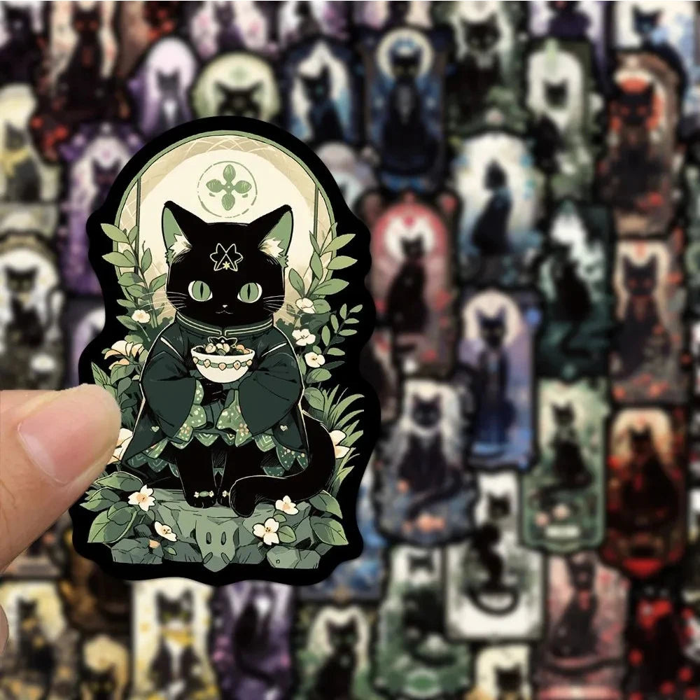 10/30/50pcs Gothic Dark Black Cat Moon Aesthetic Stickers Cool Goth Decals Skateboard Laptop Phone Car Decoration Sticker Toys