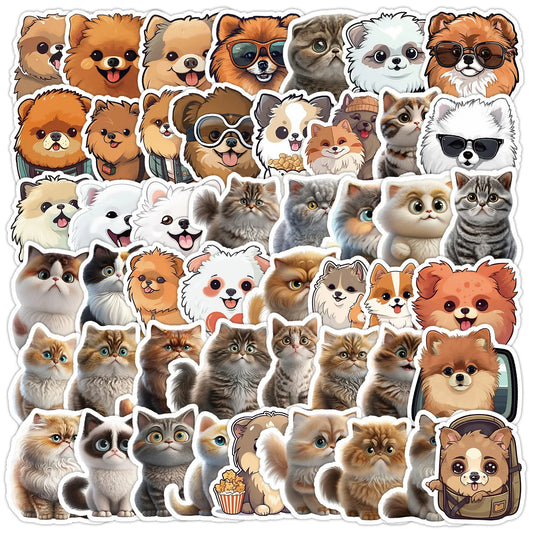 50pcs Cartoon Pomeranian Cat Graffiti Stickers for Helmet Wall DIY Decoration