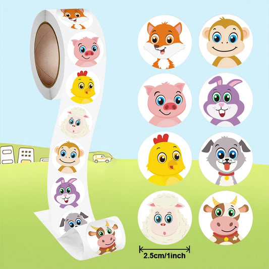 Cartoon Animal Reward Stickers 1" DIY Decor 100-500pcs