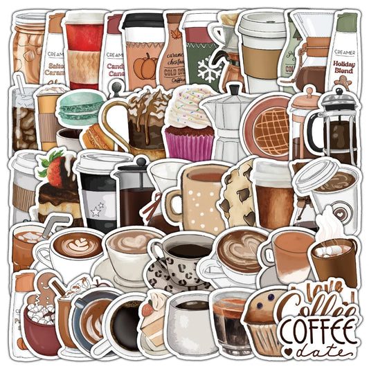 10/50Pcs Coffee Drink Stickers Cute Animal Cartoon Decals DIY Skateboard Scrapbook Phone Car Laptop Decoration Sticker Toys