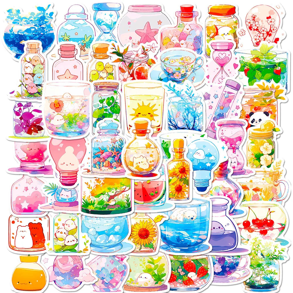 Cartoon Aesthetic Stickers Pack: Luggage, Skateboard, Graffiti, Cute Decals