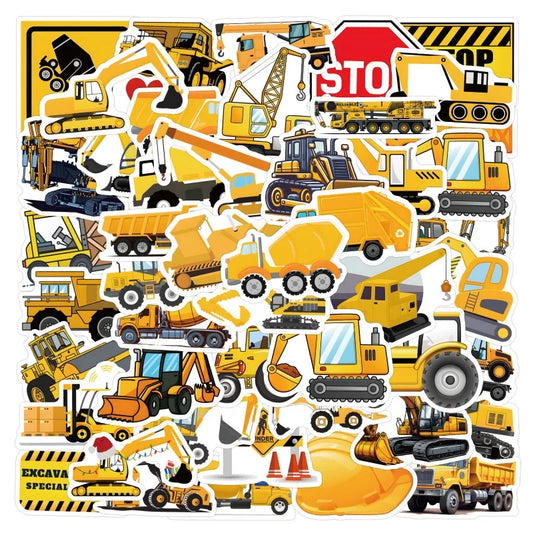 55pcs Excavator Cartoon Sticker Set for Laptop, Phone, Car, Scooter, Suitcase, Water Bottle, Stationery, Refrigerator