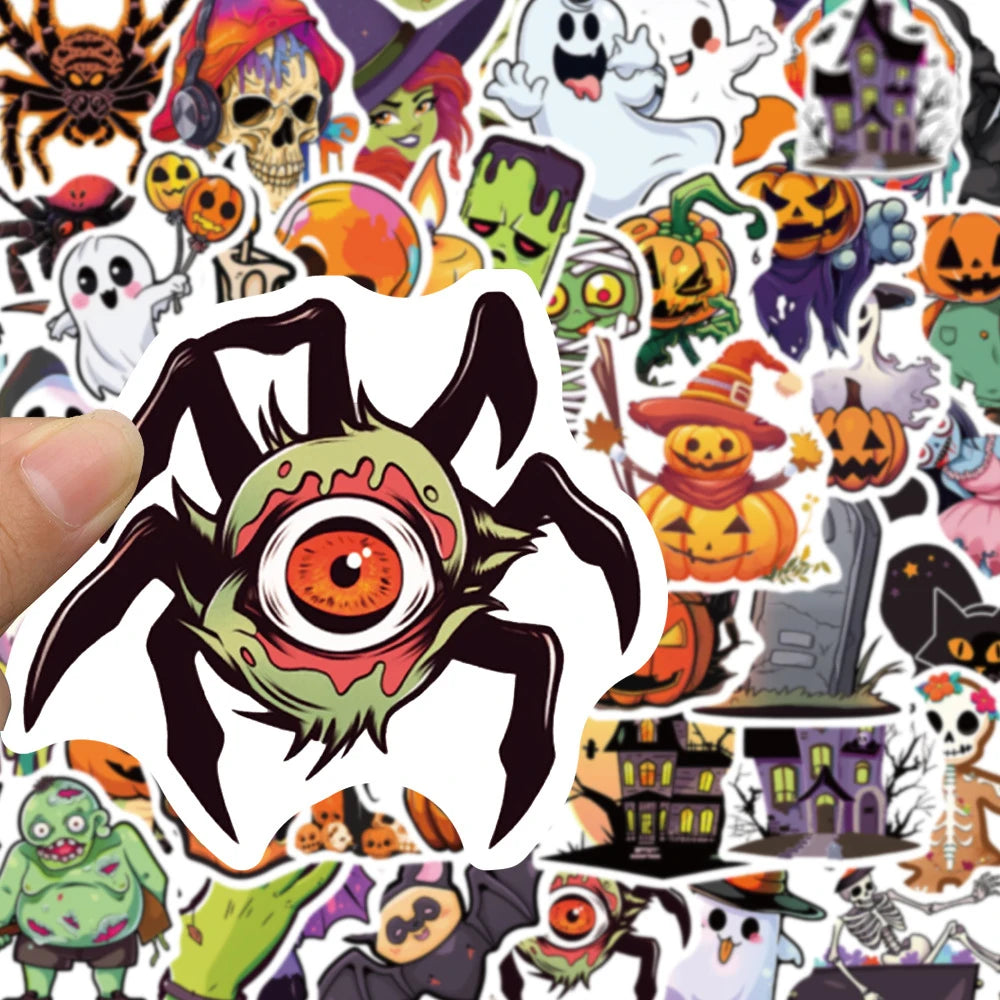 10/30/50pcs Cute Hallowmas Horror Skull Cartoon Stickers Decals Kids Toy Laptop Suitcase Phone Car Skateboard Waterproof Sticker