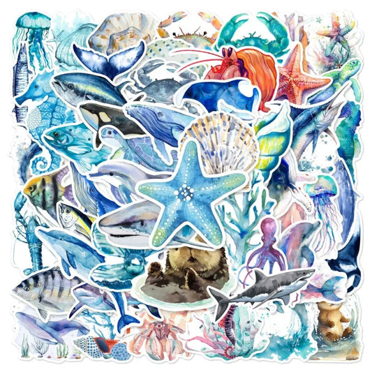 Ocean World Stickers: Sea Fish Graffiti for Phone, Laptop, Guitar, Luggage, Skateboard, Car DIY (10/25/50pcs)