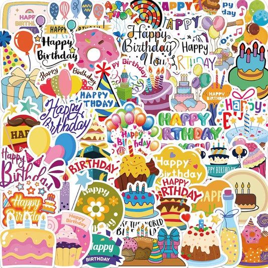 50pcs Birthday Graffiti Stickers for Laptop, Phone, Car, Scooter, Suitcase, Water Bottle, Stationery, Refrigerator Decoration