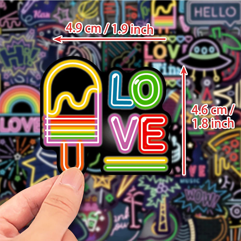 10/30/50/100pcs Neon Light Cartoon Graffiti Stickers Aesthetic DIY Skateboard Laptop Motorcycle Waterproof Cool Sticker for Kids