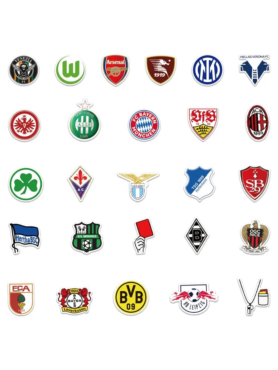 50 football club benchmarking stickers, personalized and creative handbill stickers, mobile phone and skateboard decorations