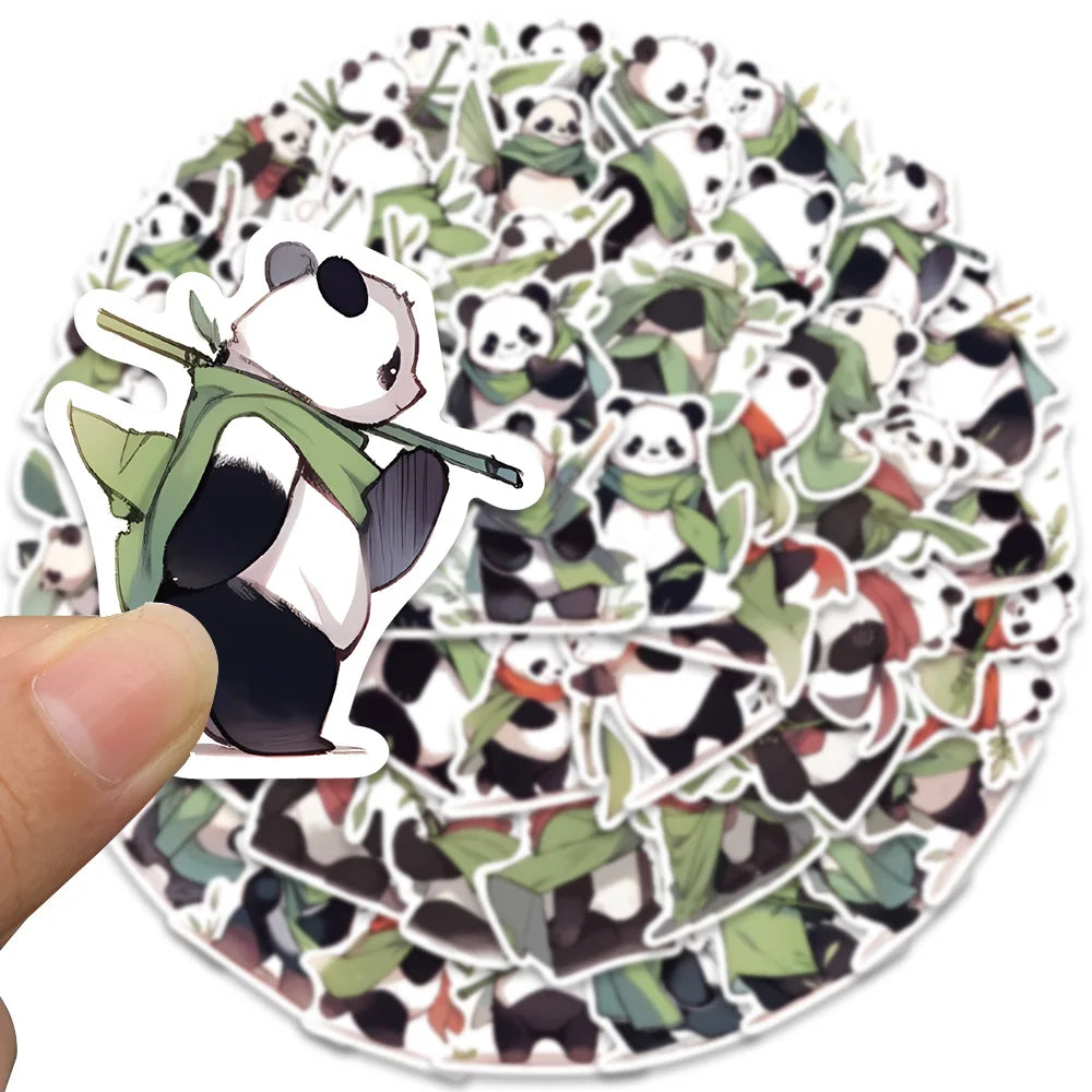 54pcs Cartoon Master Panda Animal Stickers For Laptop Guitar Phone Luggage Decor Waterproof Graffiti Bicycle Car Vinyl Decals