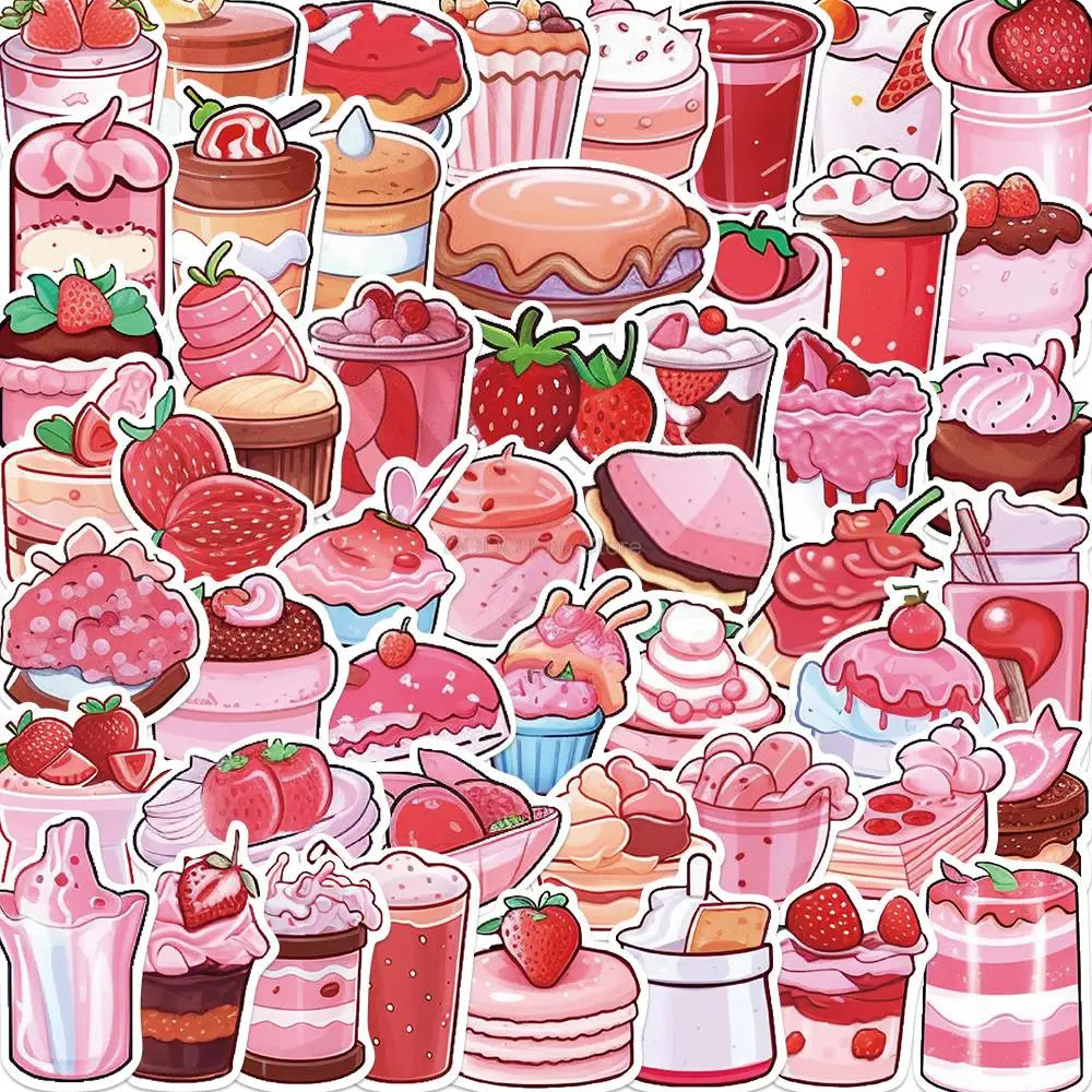 10/25/50PCS Ins Style Cute Pink Cake Desserts Stickers Decals Decoration Phone Cup Notebook Suitcase Laptop Fridge Gift Sticker